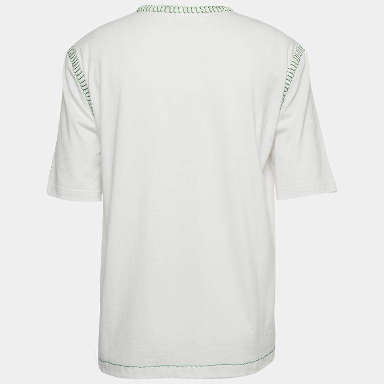 Pre Owned Bottega Veneta White Cotton Cotton Contrast Stitch Detail T-Shirt XL