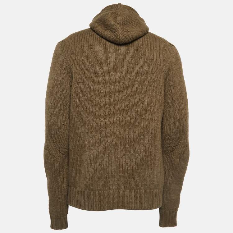 Pre Owned Bottega Veneta Olive Green Knit Hooded Sweater L