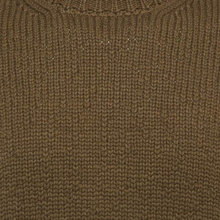 Pre Owned Bottega Veneta Olive Green Knit Hooded Sweater L