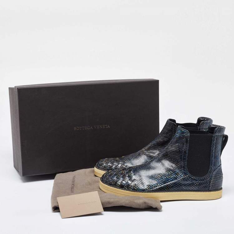 Pre Owned Bottega Veneta Navy Blue Karung Chelsea Boots Size 39