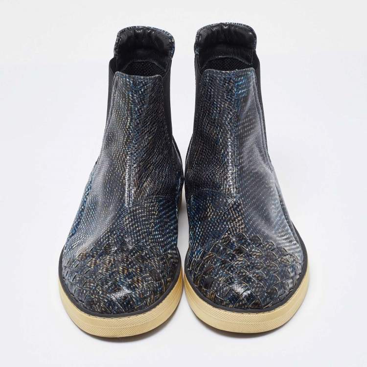 Pre Owned Bottega Veneta Navy Blue Karung Chelsea Boots Size 39