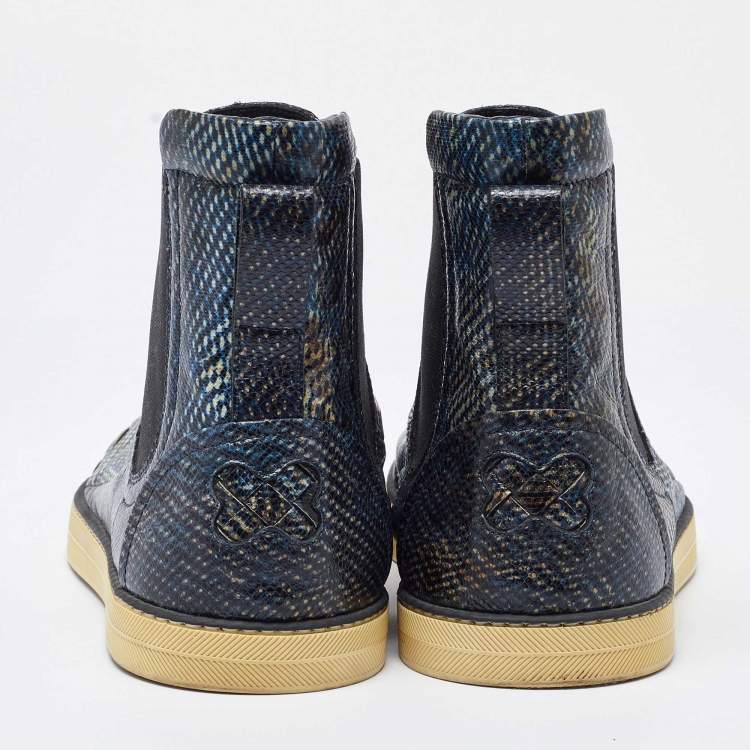 Pre Owned Bottega Veneta Navy Blue Karung Chelsea Boots Size 39