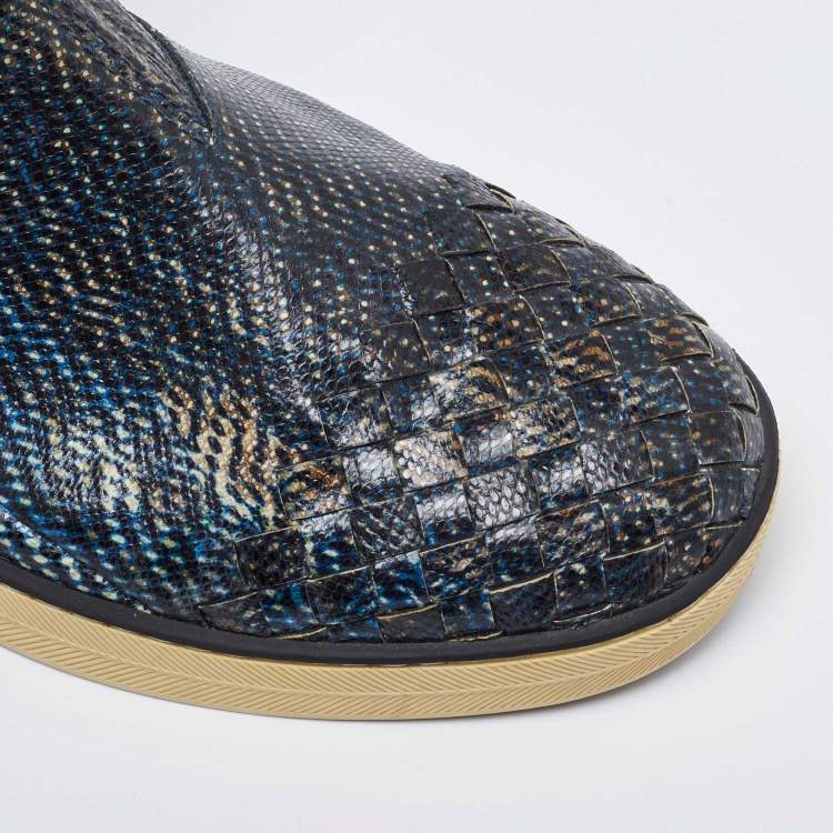 Pre Owned Bottega Veneta Navy Blue Karung Chelsea Boots Size 39