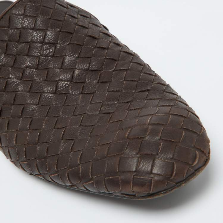 Pre Owned Bottega Veneta Brown Intrecciato Leather Fiandra Flat Mules Size 41