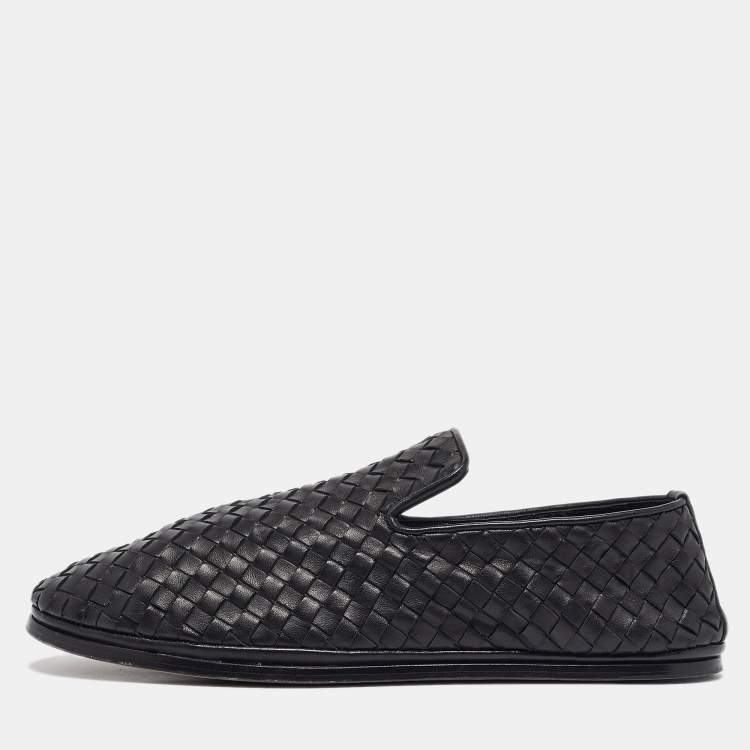 Pre Owned Bottega Veneta Black Intrecciato Leather Smoking Slippers Size 41