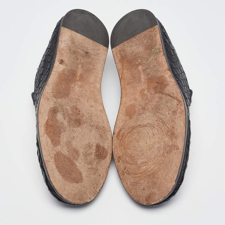 Pre Owned Bottega Veneta Black Intrecciato Leather Smoking Slippers Size 41