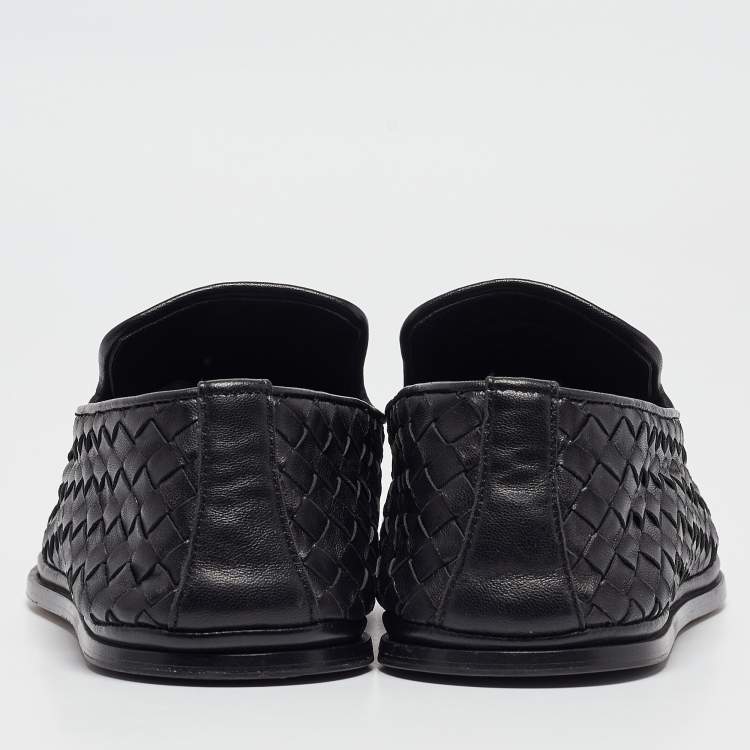 Pre Owned Bottega Veneta Black Intrecciato Leather Smoking Slippers Size 41