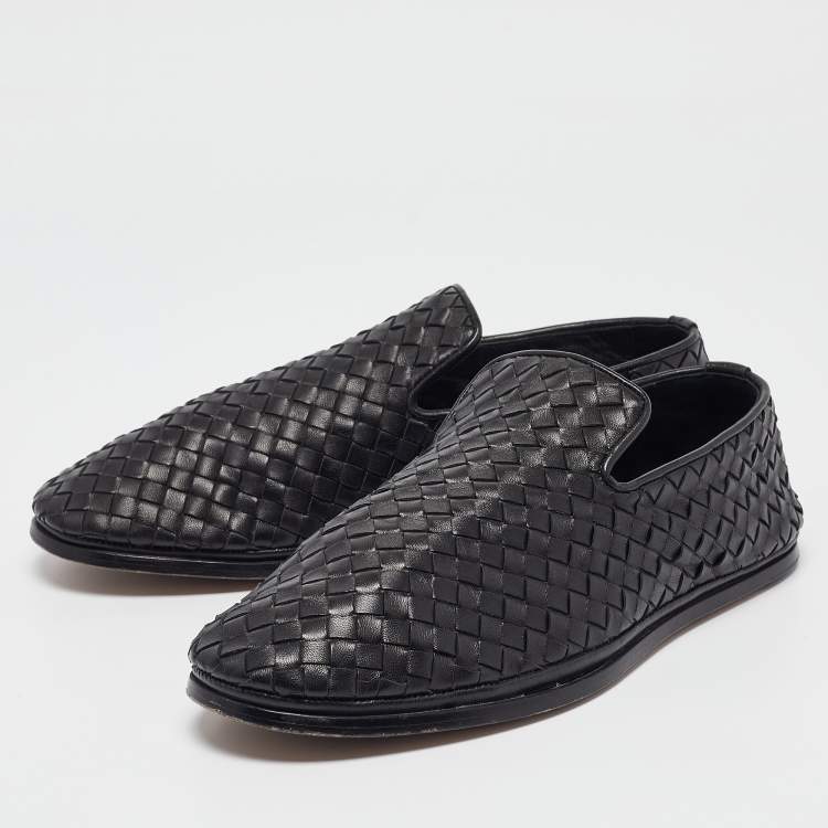 Pre Owned Bottega Veneta Black Intrecciato Leather Smoking Slippers Size 41