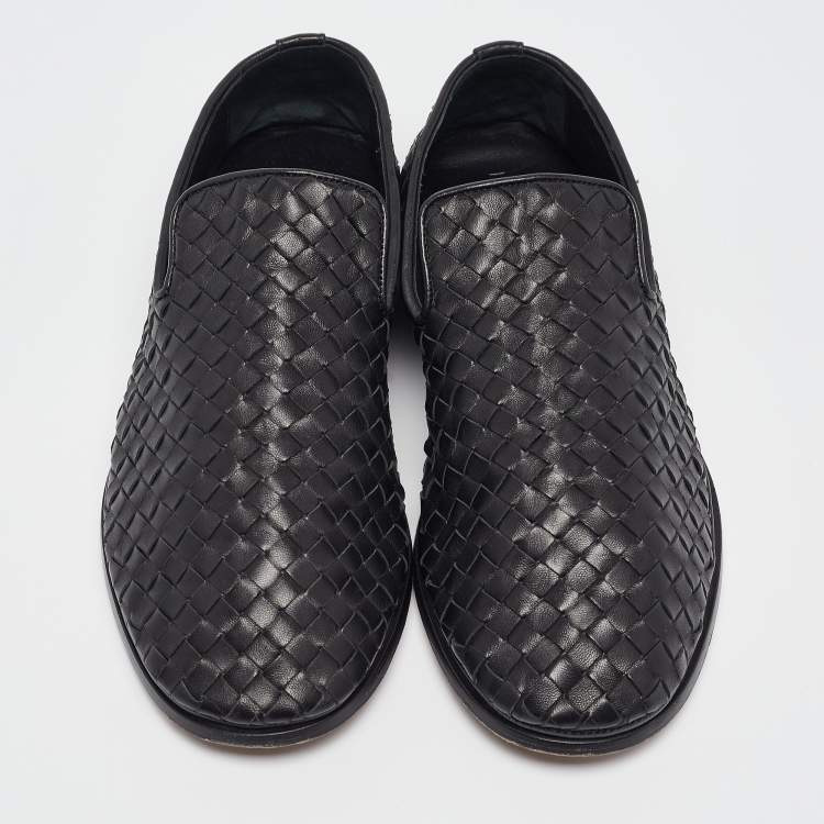 Pre Owned Bottega Veneta Black Intrecciato Leather Smoking Slippers Size 41
