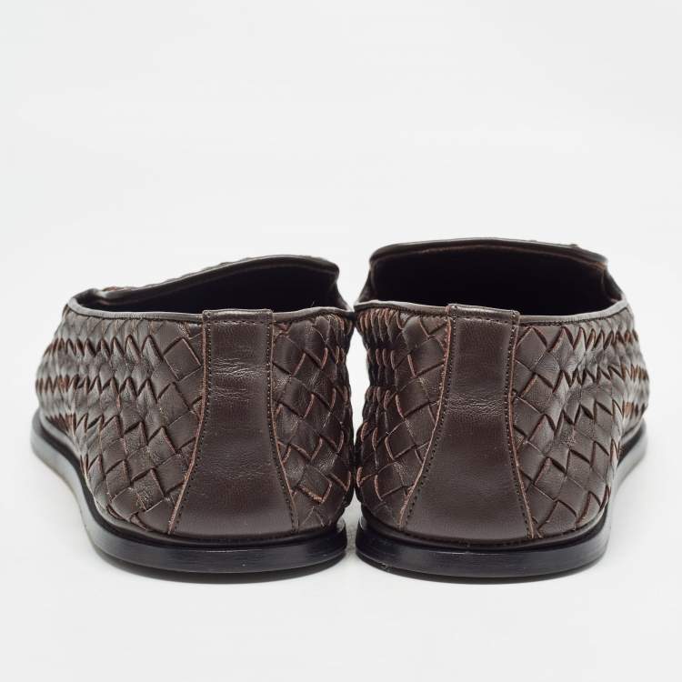 Pre Owned Bottega Veneta Brown Intrecciato Leather Smoking Slippers Size 40
