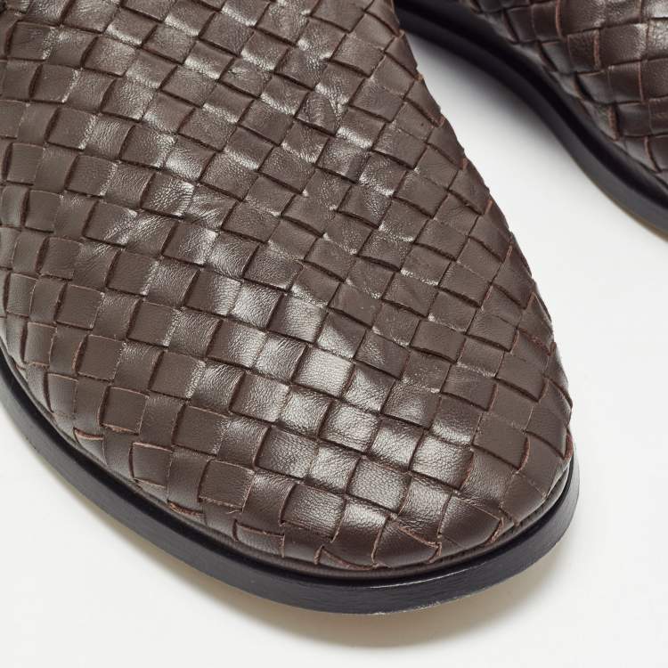 Pre Owned Bottega Veneta Brown Intrecciato Leather Smoking Slippers Size 40