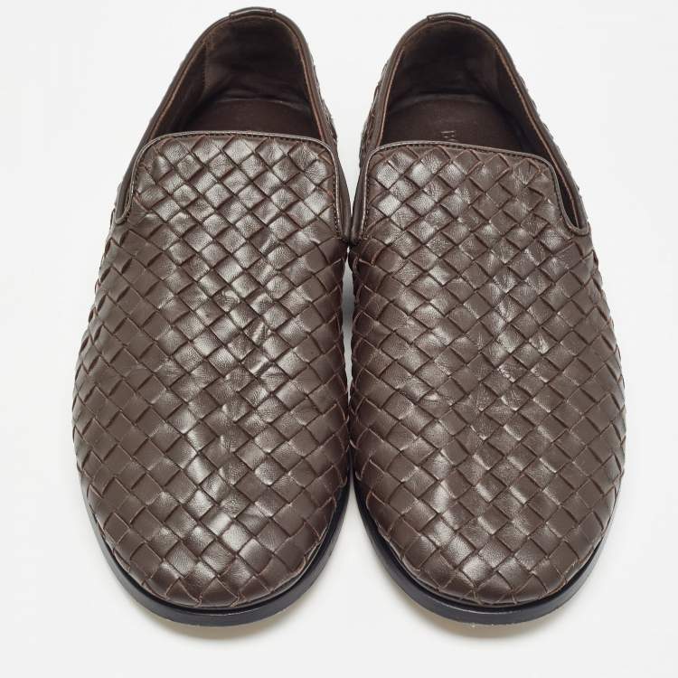 Pre Owned Bottega Veneta Brown Intrecciato Leather Smoking Slippers Size 40