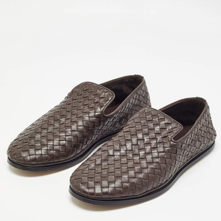 Pre Owned Bottega Veneta Brown Intrecciato Leather Smoking Slippers Size 40