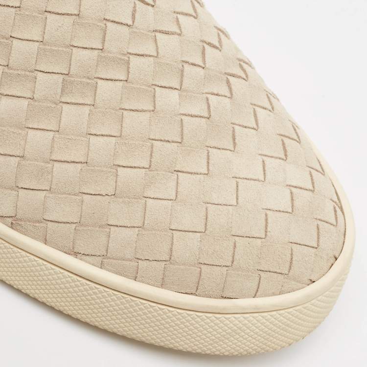 Pre Owned Bottega Veneta Grey Suede Intrecciato Slip On Sneakers Size 45