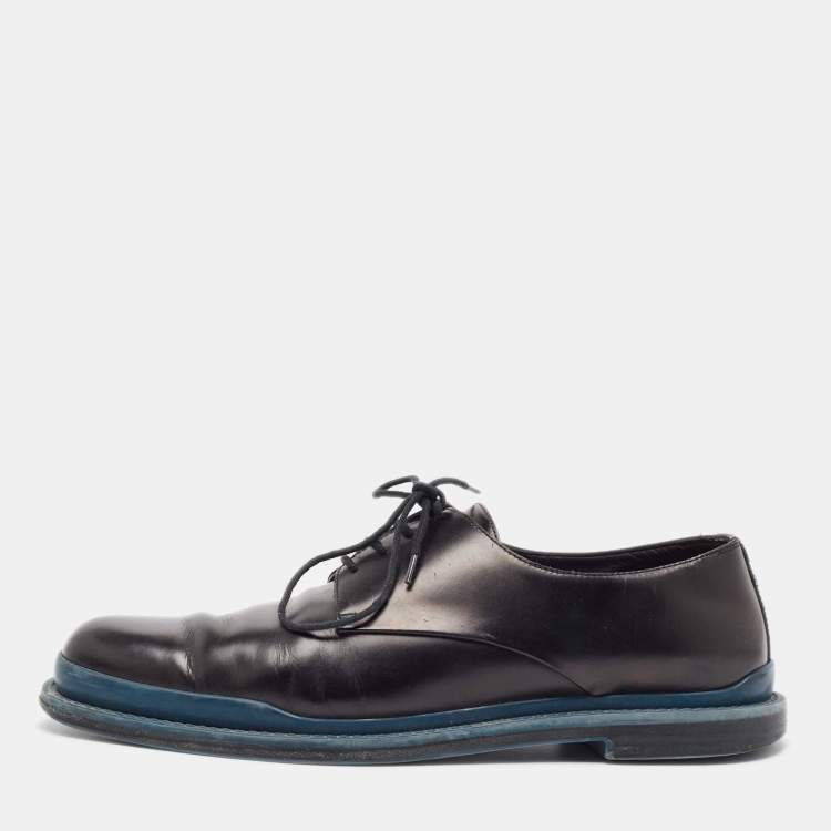 Pre Owned Bottega Veneta Black Leather Lace Up Derby Size 44