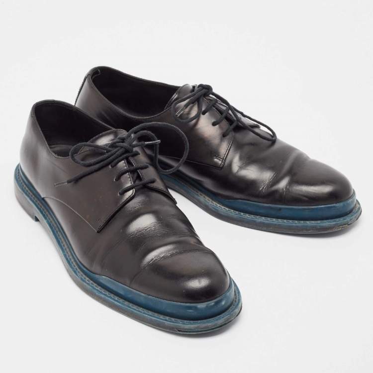 Pre Owned Bottega Veneta Black Leather Lace Up Derby Size 44