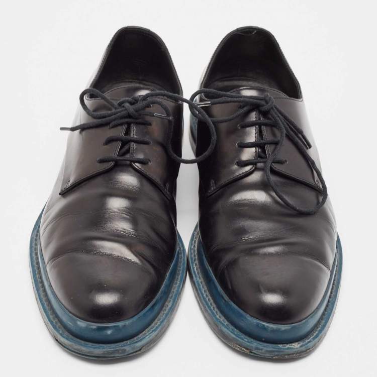 Pre Owned Bottega Veneta Black Leather Lace Up Derby Size 44