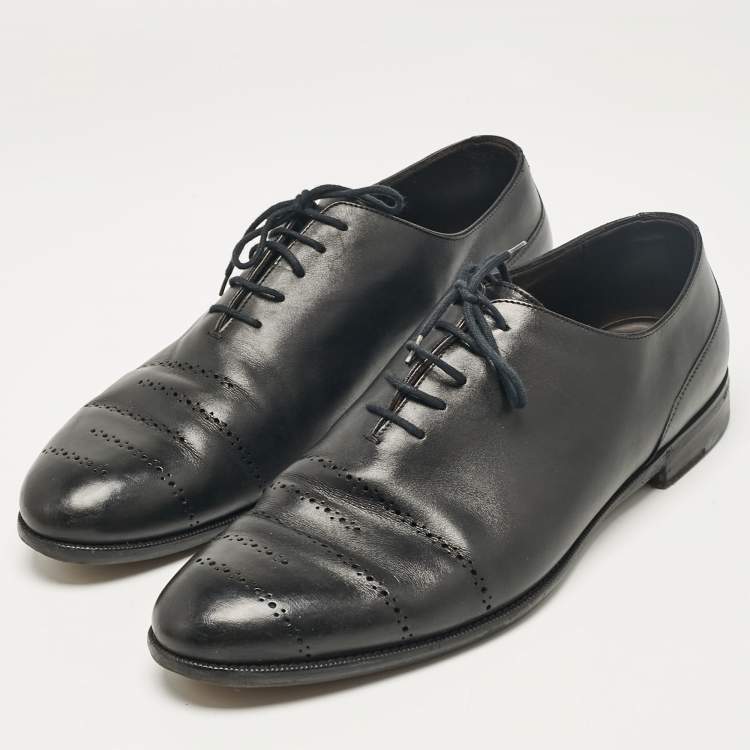 Pre Owned Bottega Veneta Black Leather Lace Up Oxfords Size 45