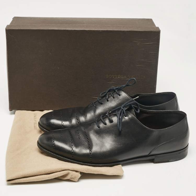 Pre Owned Bottega Veneta Black Leather Lace Up Oxfords Size 45