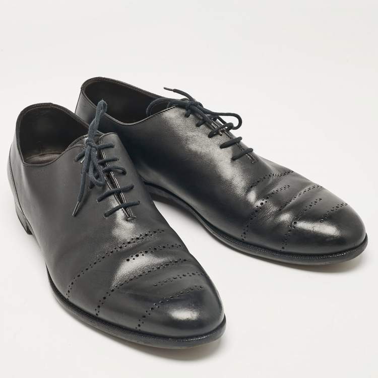 Pre Owned Bottega Veneta Black Leather Lace Up Oxfords Size 45