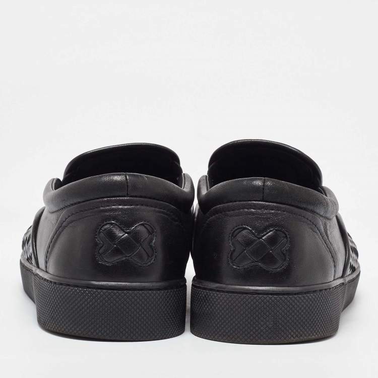 Pre Owned Bottega Veneta Black Intrecciato Leather Slip On Sneakers Size 42