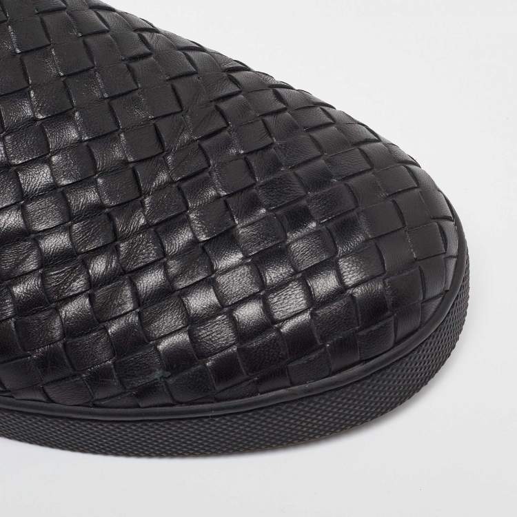 Pre Owned Bottega Veneta Black Intrecciato Leather Slip On Sneakers Size 42