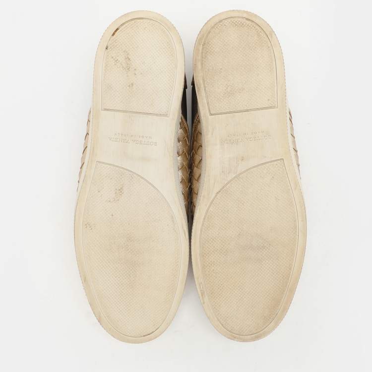Pre Owned Bottega Veneta Gold/Silver Intrecciato Leather Dodger Slip On Sneakers Size 40