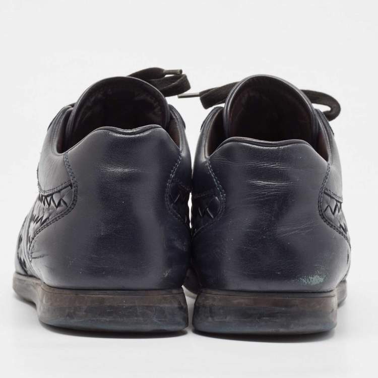 Pre Owned Bottega Veneta Navy Blue Intrecciato Lace Up Sneakers Size 41