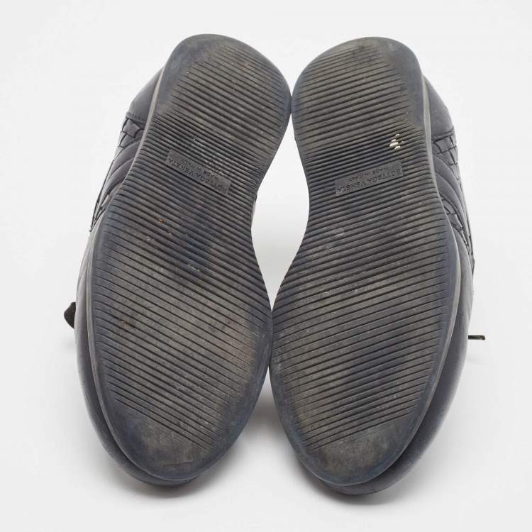 Pre Owned Bottega Veneta Navy Blue Intrecciato Lace Up Sneakers Size 41