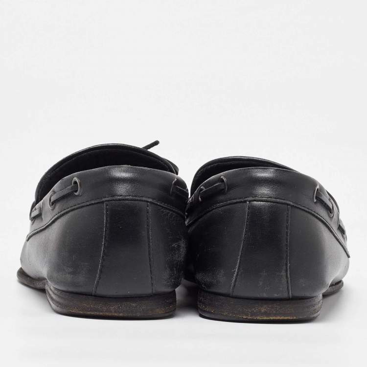 Pre Owned Bottega Veneta Black Intrecciato Leather Bow Slip on Loafers Size 41.5