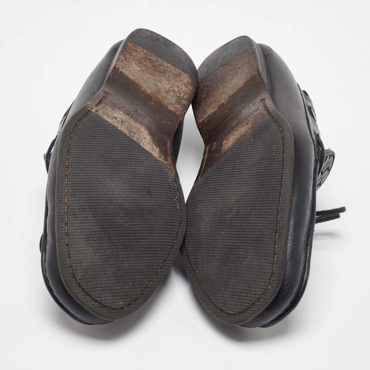 Pre Owned Bottega Veneta Black Intrecciato Leather Bow Slip on Loafers Size 41.5
