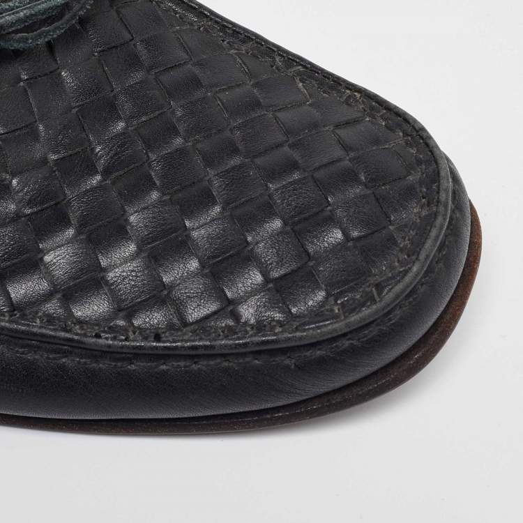 Pre Owned Bottega Veneta Black Intrecciato Leather Bow Slip on Loafers Size 41.5