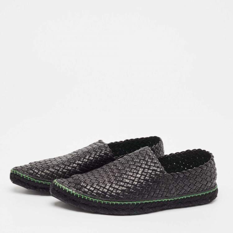 Pre Owned Bottega Veneta Black Intrecciato Leather Espadrille Loafers Size 43