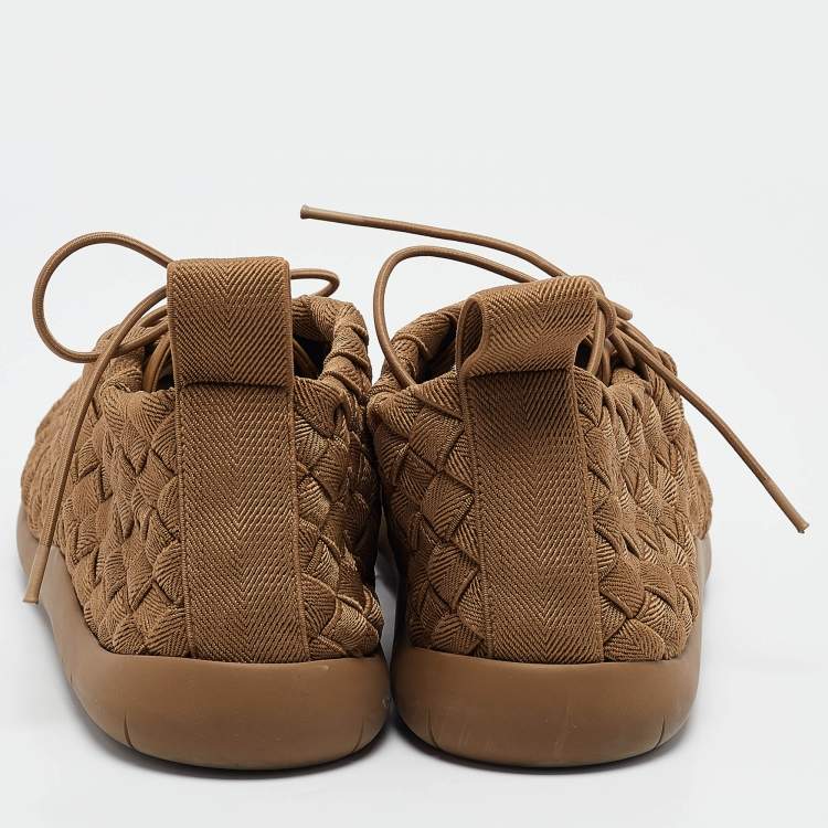 Pre Owned Bottega Veneta Green Woven Fabric Lace Up Sneakers Size 43