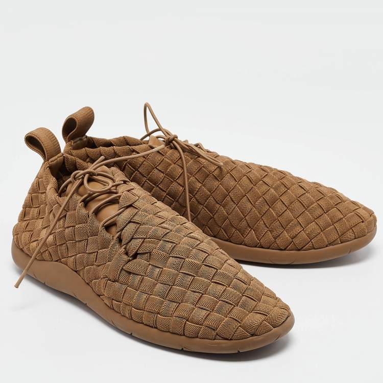 Pre Owned Bottega Veneta Green Woven Fabric Lace Up Sneakers Size 43