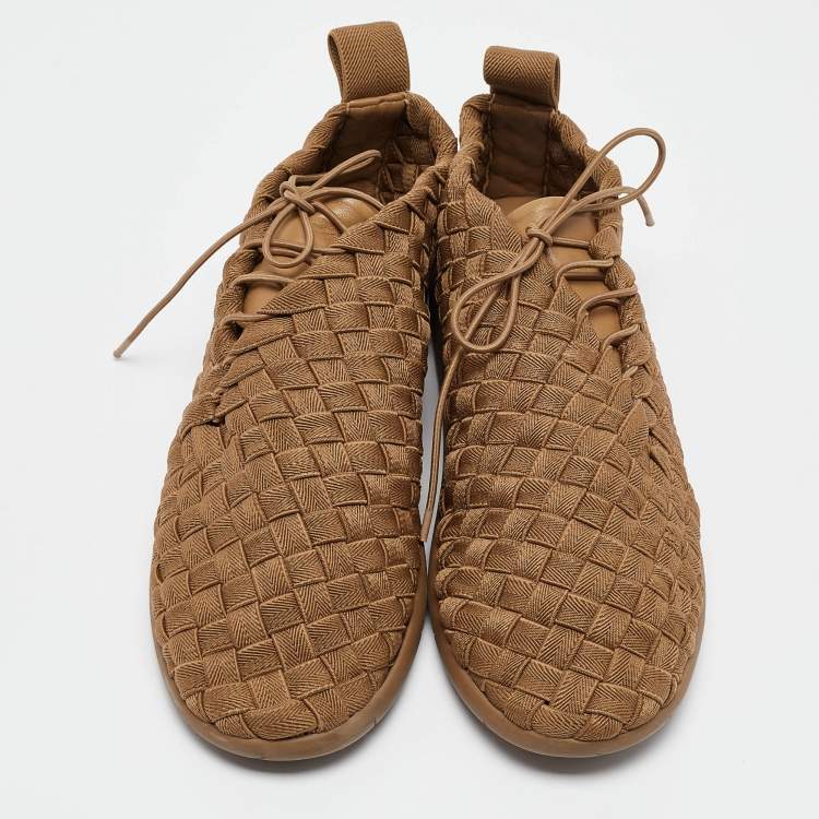 Pre Owned Bottega Veneta Green Woven Fabric Lace Up Sneakers Size 43