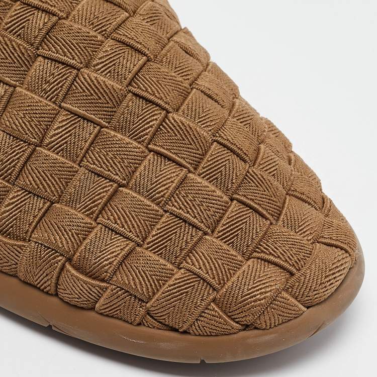 Pre Owned Bottega Veneta Green Woven Fabric Lace Up Sneakers Size 43