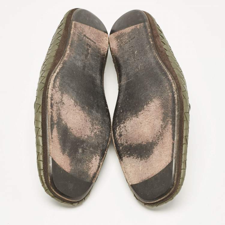 Pre Owned Bottega Veneta Green Intrecciato Leather Smoking Slippers Size 42
