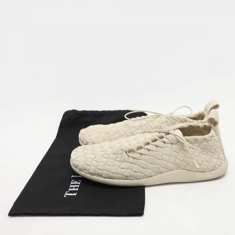 Pre Owned Bottega Veneta Off-White Intrecciato Elasticated Fabric Plat Sneakers Size 45