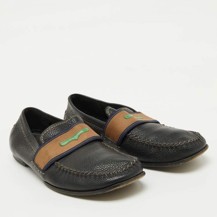 Pre Owned Bottega Veneta Black Leather Slip On Loafers Size 43
