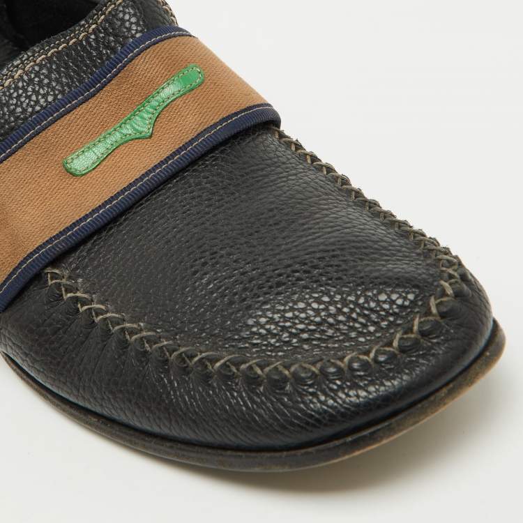 Pre Owned Bottega Veneta Black Leather Slip On Loafers Size 43