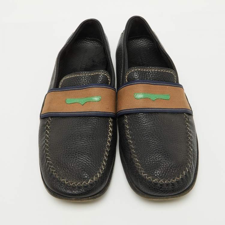 Pre Owned Bottega Veneta Black Leather Slip On Loafers Size 43