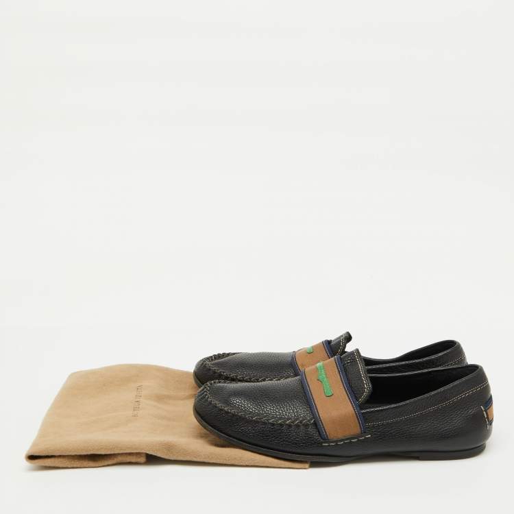 Pre Owned Bottega Veneta Black Leather Slip On Loafers Size 43
