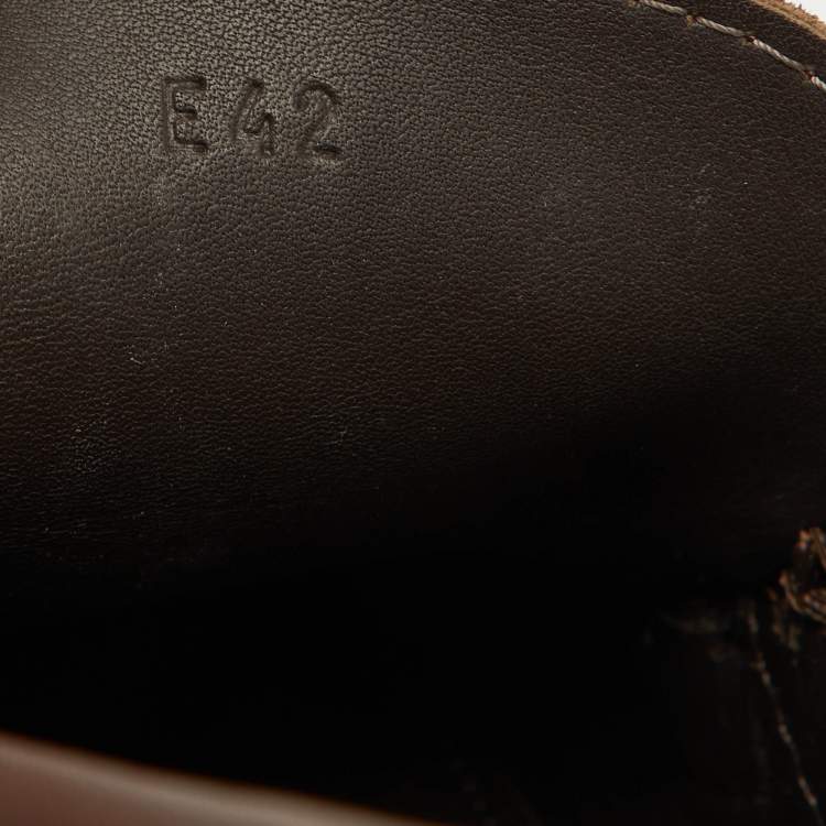 Pre Owned Bottega Veneta Dark Brown Leather Intrecciato Buckle Slip On Loafers Size 42