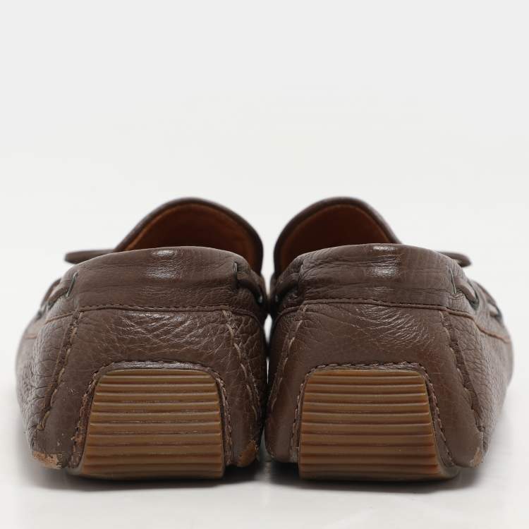 Pre Owned Bottega Veneta Brown Leather Intrecciato Loafers Size 45