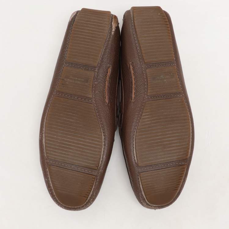 Pre Owned Bottega Veneta Brown Leather Intrecciato Loafers Size 45
