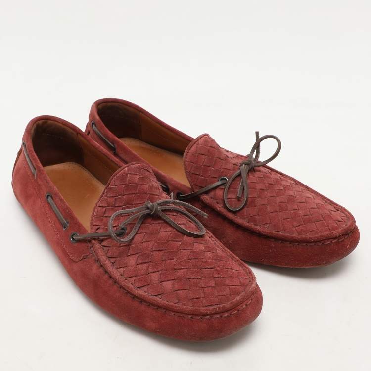 Pre Owned Bottega Veneta Light Maroon Suede Intrecciato Loafers Size 45