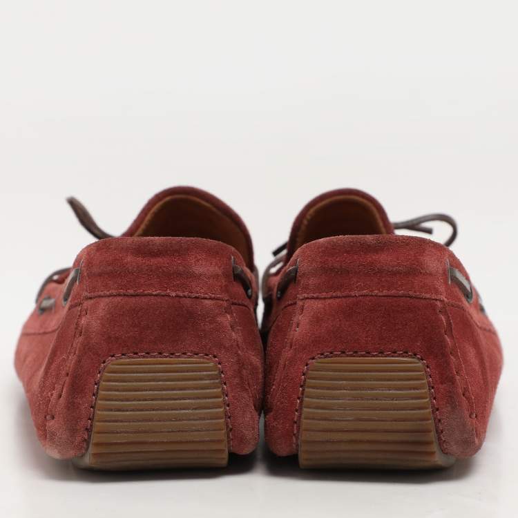 Pre Owned Bottega Veneta Light Maroon Suede Intrecciato Loafers Size 45
