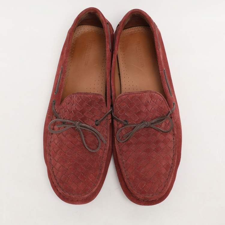 Pre Owned Bottega Veneta Light Maroon Suede Intrecciato Loafers Size 45