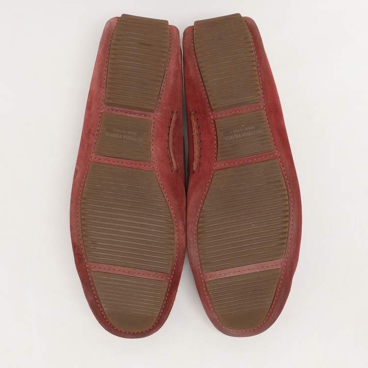 Pre Owned Bottega Veneta Light Maroon Suede Intrecciato Loafers Size 45